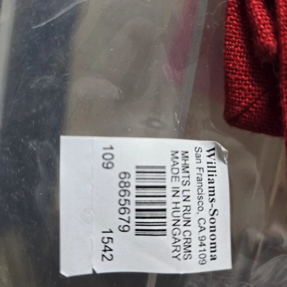 NWT Williams-Sonoma Hemstitched linen table runner RED